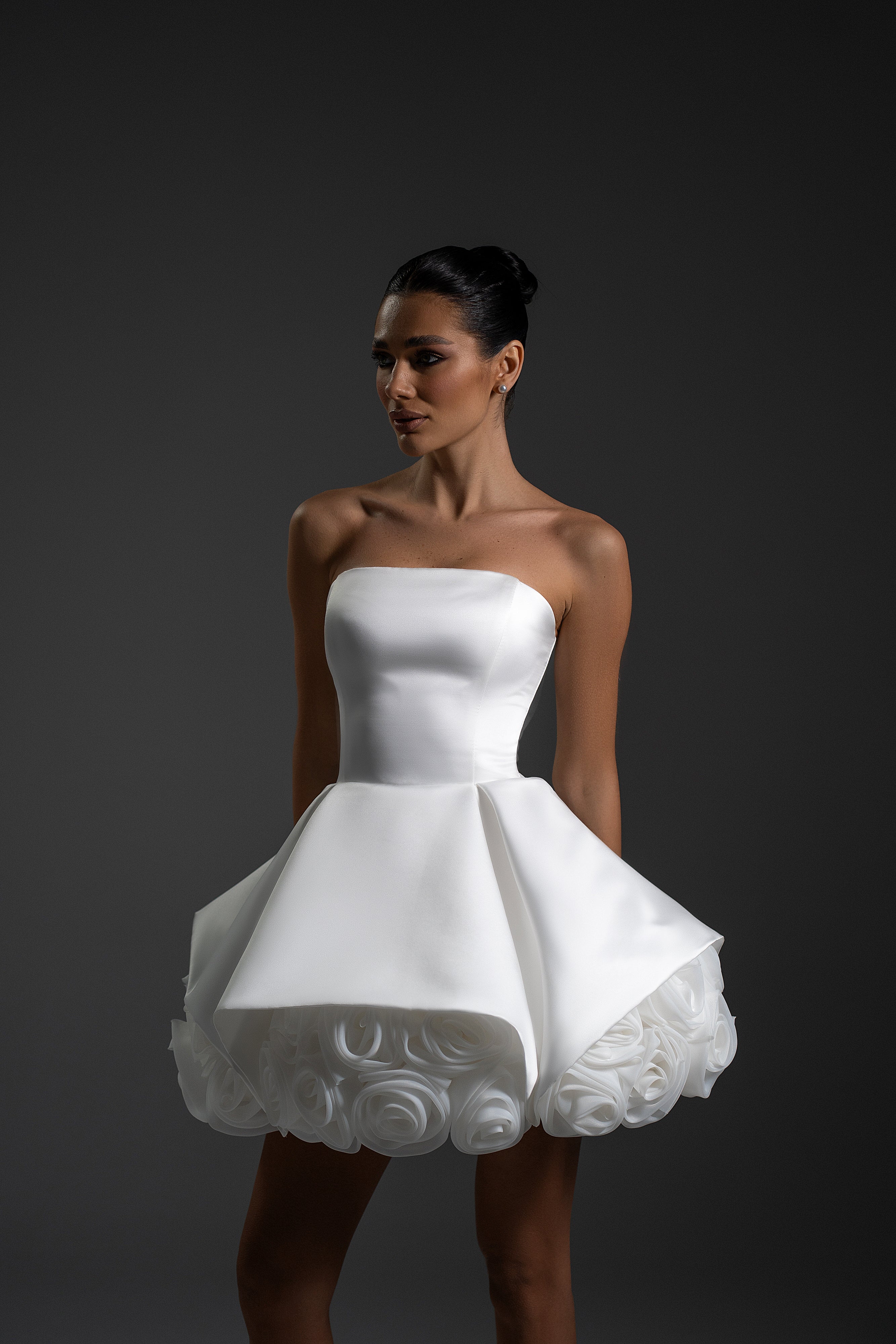 La Rose white mini dress with sculpted strapless corset by Lafatale Atelier