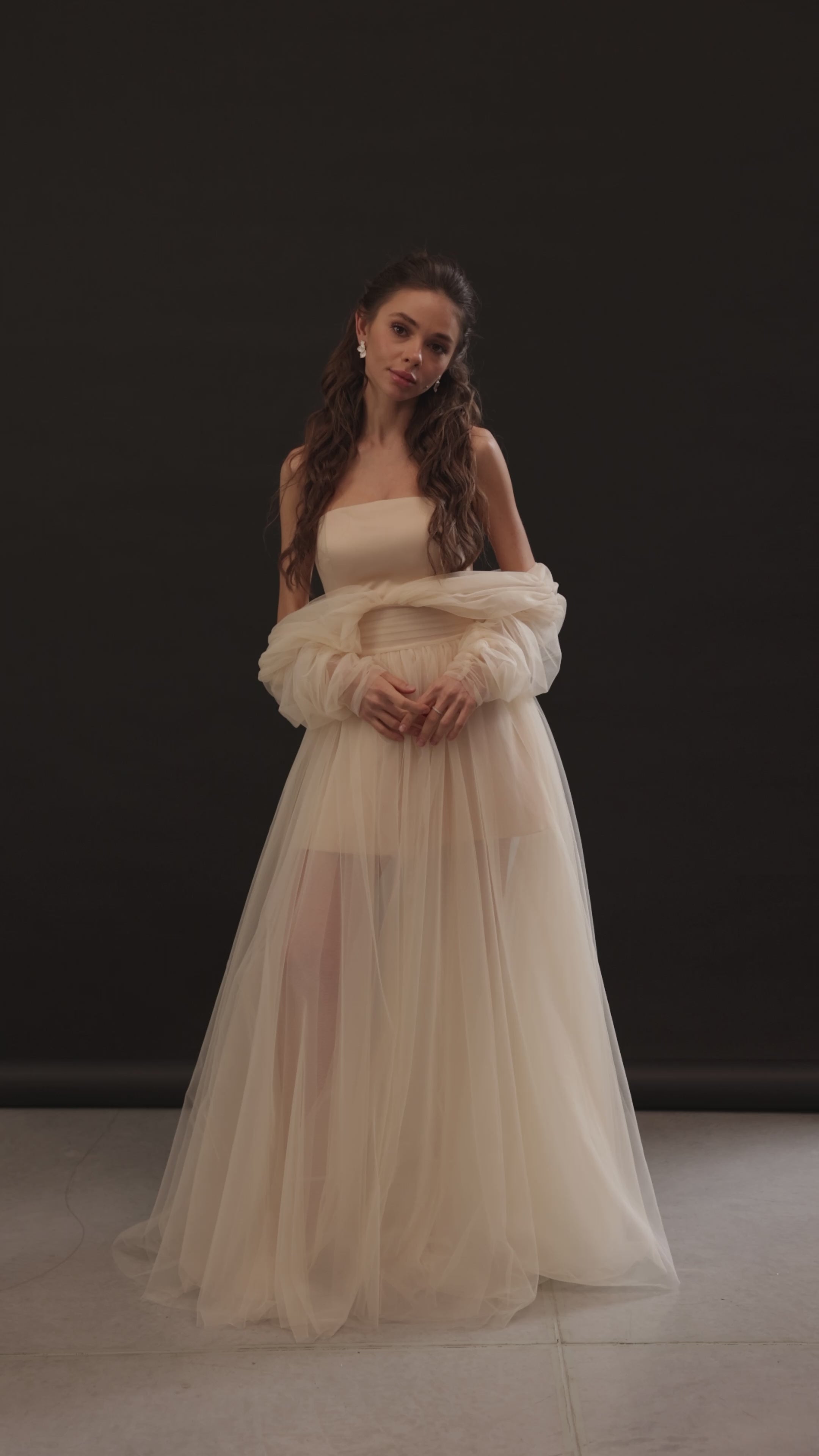 Video of Voile Sateen Dress in beige color by Lafatale Atelier