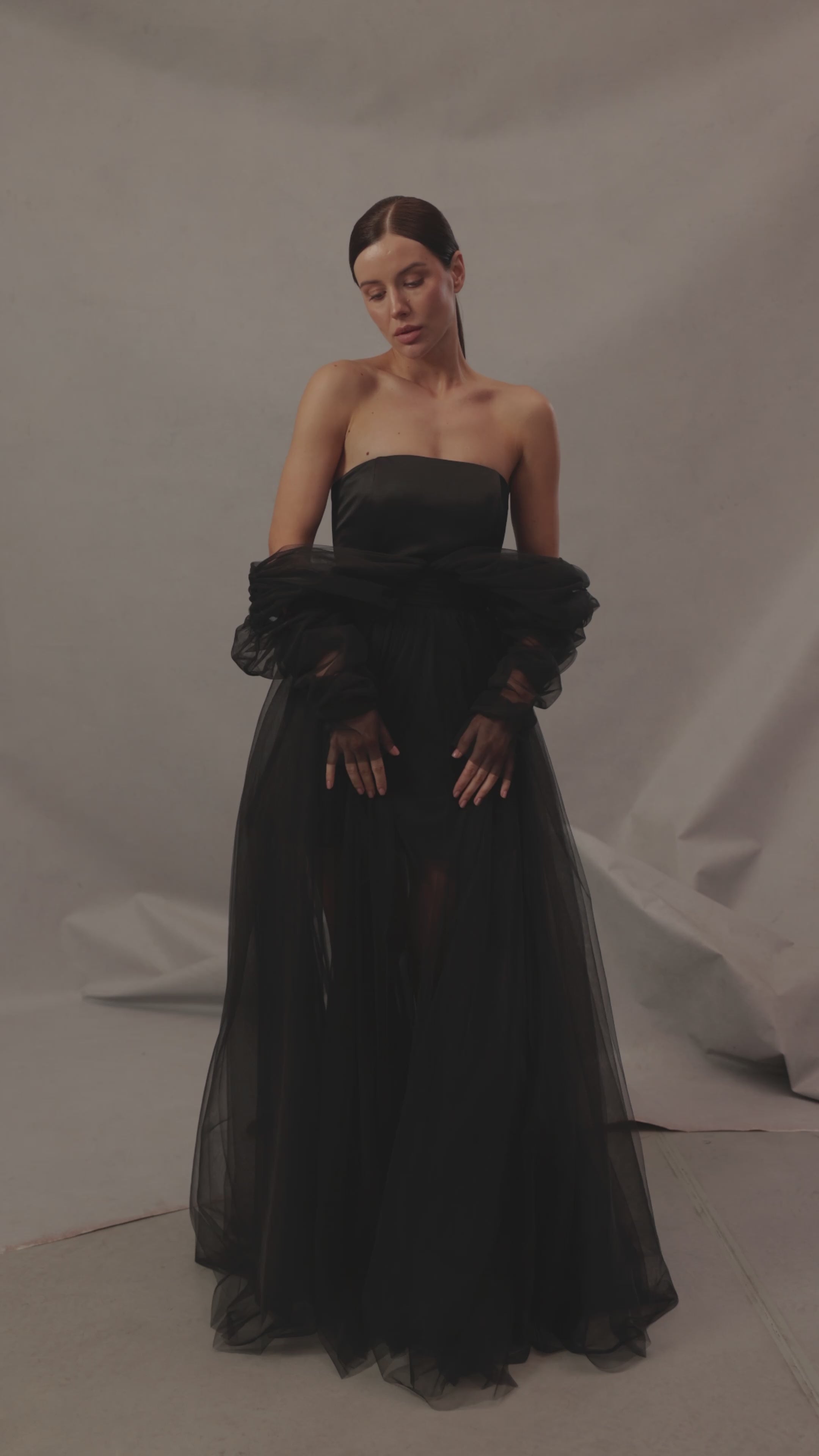 Video of Voile Sateen Dress in black color by Lafatale Atelier
