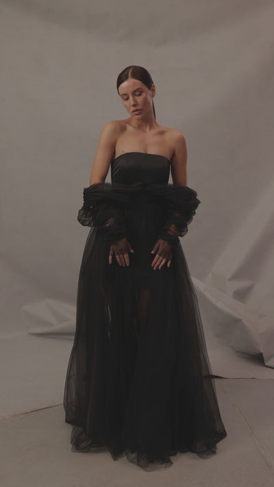 Video of Voile Sateen Dress in black color by Lafatale Atelier